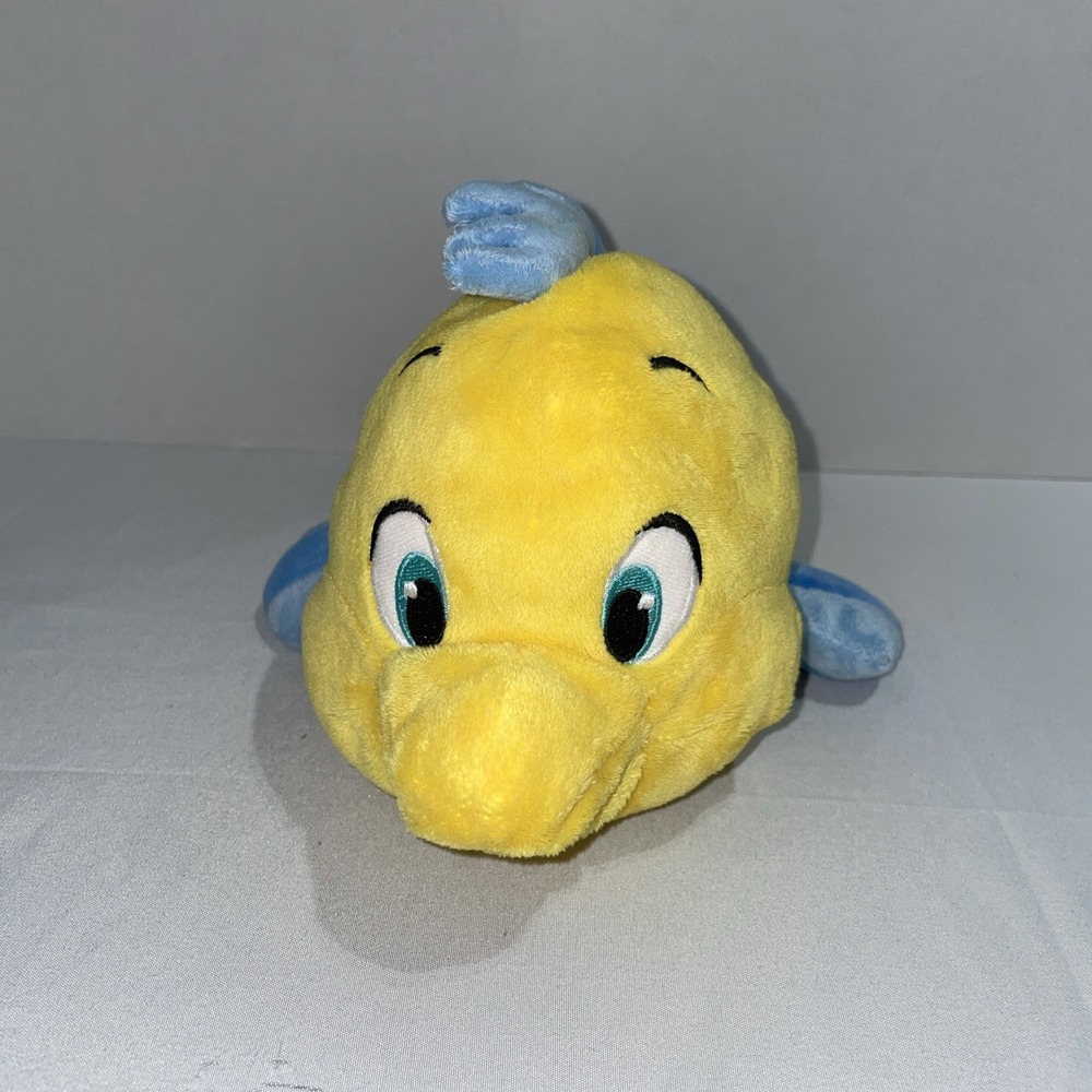 Disney Store The Little Mermaid Flounder Plush Yellow Blue Striped Fish 9 inch